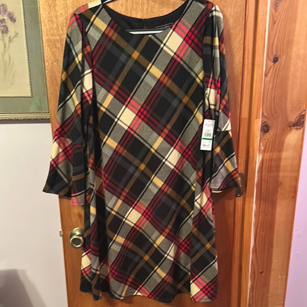 Plaid A-Line Dress - Red, Black, Yellow